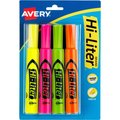 Avery Highlighters, Chisel Tip, Quick Drying, 4/PK, YW/PK/OE/GN 4PK AVE24063